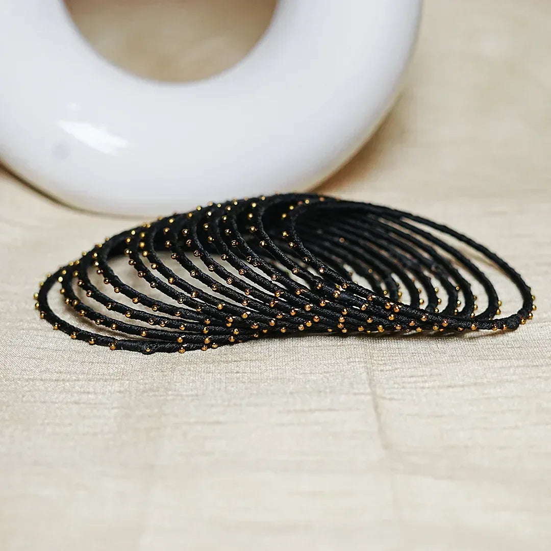 Metal Base with Premium Thread Work Bangles for Women & Girls (Pack of 12 Bangle) - The Golden Cascade